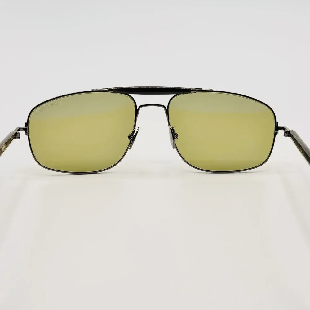 Tom Ford Sunglasses FT1127-P 08N Titanium and Horn Navigator Green Lens 57mm New